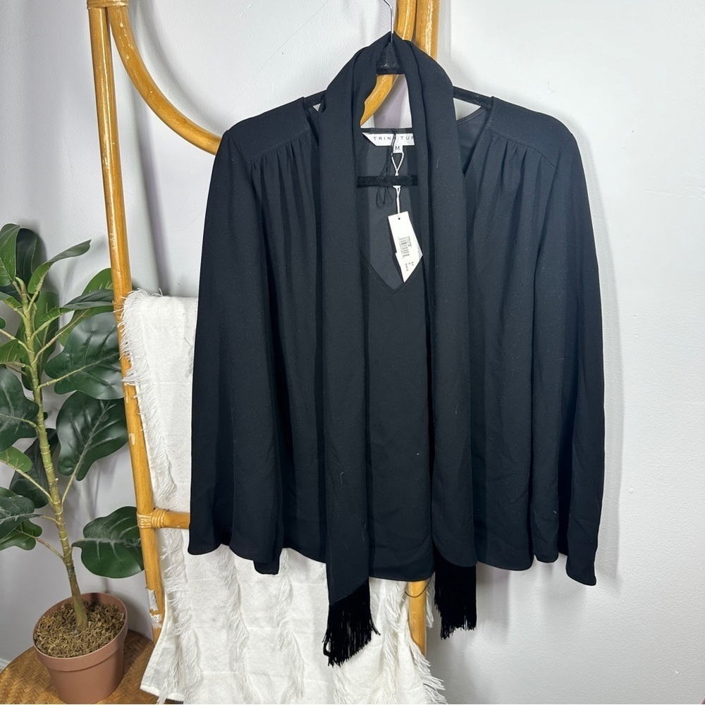 NWT Trina Turk Black Blouse w Fringe sz M
